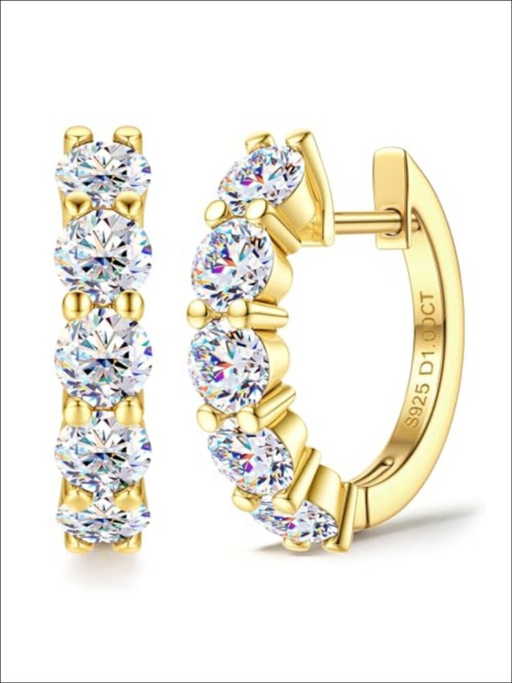Moissanite Huggie Hoop Earrings S925 Sterling Silver 18K White Gold Plated